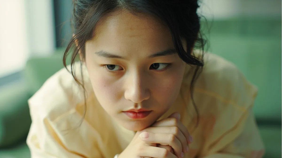 绞尽脑汁(교진뇌즙)의 뜻 "머리를 쥐어짜며 애씀"을 나타낸 장면