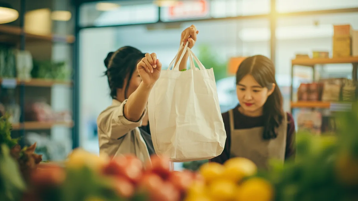 중국어로 "봉투는 유료예요" — 袋子要收费 (dàizi yào shōufèi)