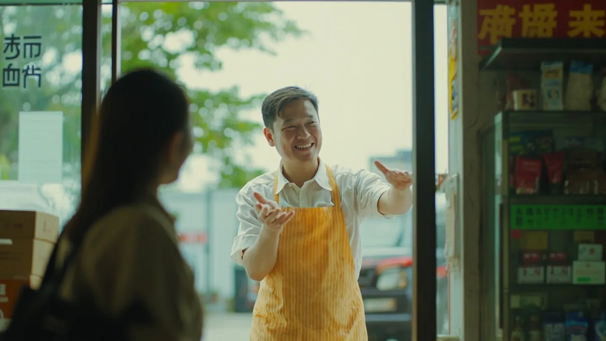 중국어로 "어서 오세요" — 欢迎光临 (huānyíng guānglín)