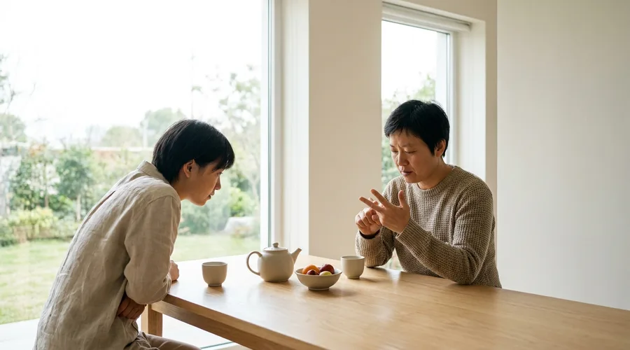 손가락으로 숫자를 세는 사람과 그 모습을 지켜보는 사람